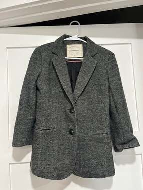 Cartonnier for Anthropologie Gray Mixed Knit Two-Button Longline Blazer